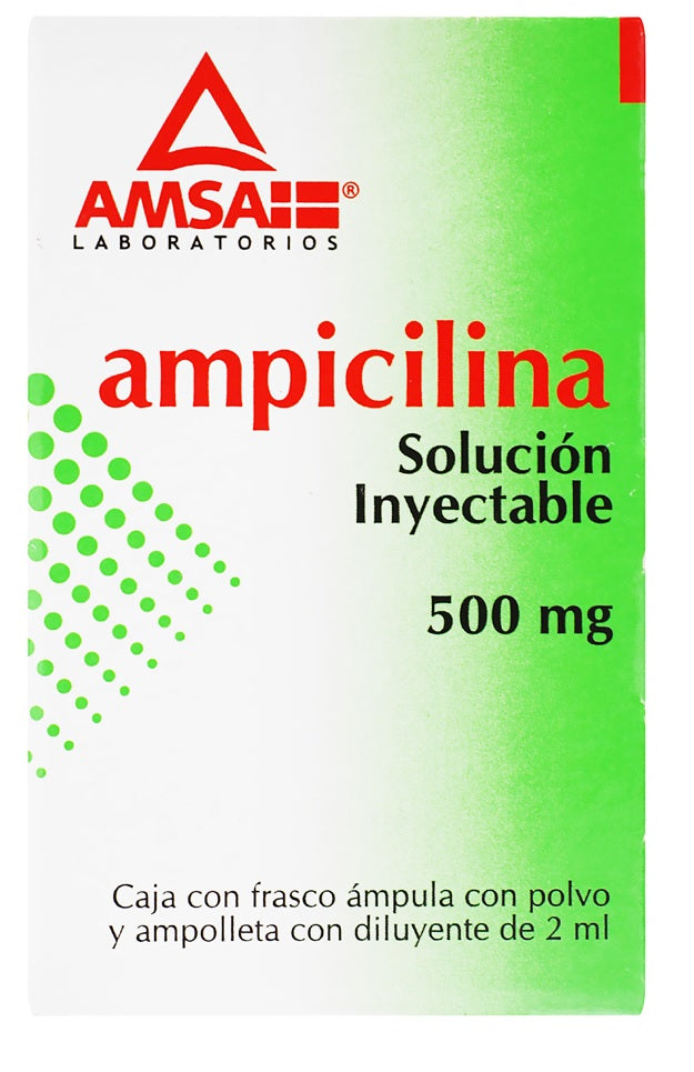 AMPICILINA INY. 500 MG. FCO. AMP. C/PVO. Y AMP. C/2 ML.