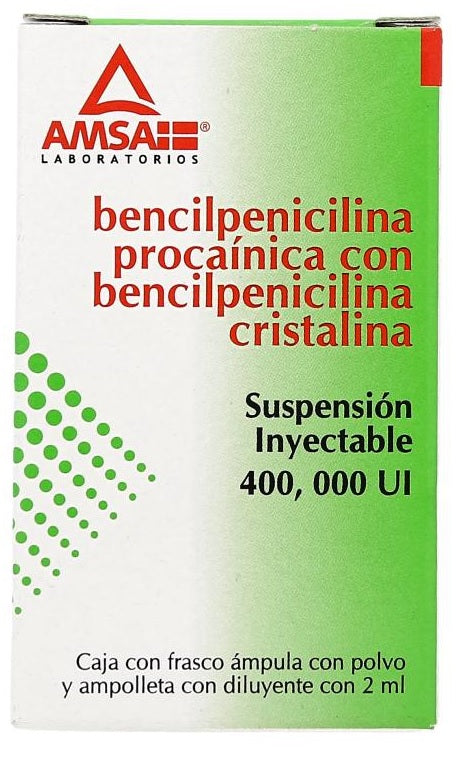 BENCILPENICILINA PROCAINICA CRIST. INY. 400,000 U. FCO. AMP. Y AMP. C/2 ML.