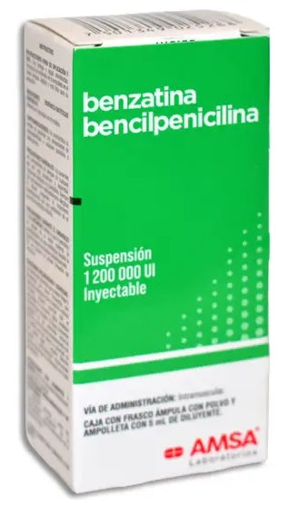 BENZATINA BENCILPENICILINA 1,200,000 U. FCO. AMP. C/PVO. Y AMP. C/5 ML.